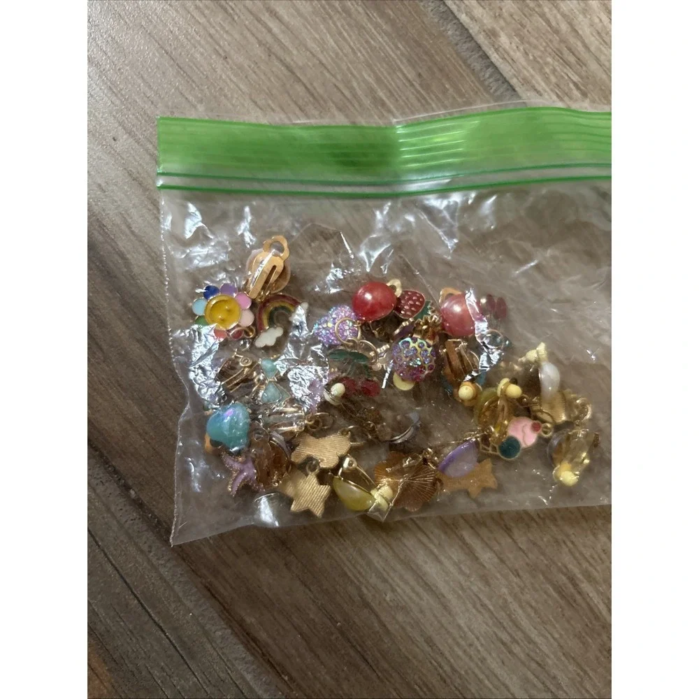 Kids Clip On Earrings Lot Beaded Enamel Rainbow Star Flower Jewelry Mixed Set
